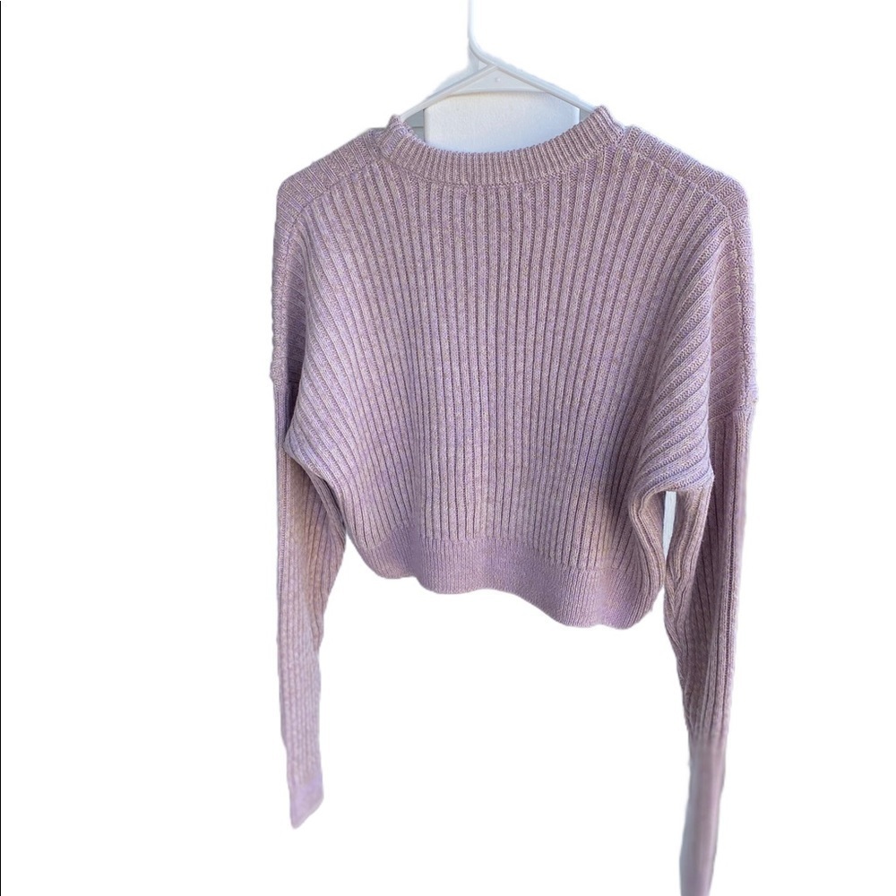 Urban Outfitters Big Sur Ribbed Knit Sweater Crop Top Soft Lilac Pink Size Med - Picture 3 of 8